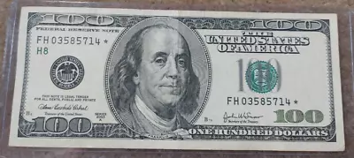 $100 Dollar Bill Us Bill Star Note Series 2003 A  Fh 03585714* • $134.99