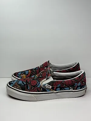 Vans Classic Slip On Marvel Spiderman Low Top Skate Board Shoes Men's Size 9 • $39.99