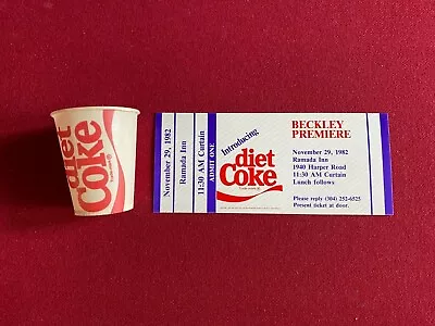 1982 Coca-Cola  Diet Coke   Un-Used  PREMIERE TICKET & Sample Cup (Vintage) • $65.80