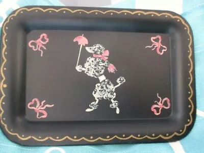 Adorable Collectible Vintage Hand Painted Dancing Poodle W/ Pink Bows Tole Tray • $20.40