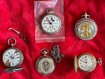 Vintage Pocket Watch Lot. Swiss Bulova Mickey MouseRussianCoin Watch. • $12