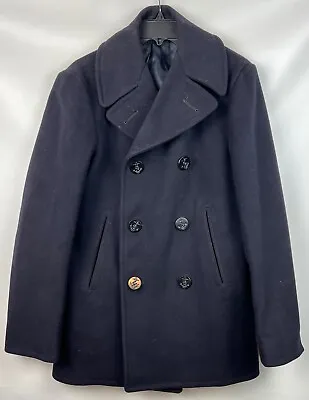 Vintage Vietnam Era USN US Navy Wool Kersey Blue Pea Coat Peacoat 36 Regular 36R • $67.99