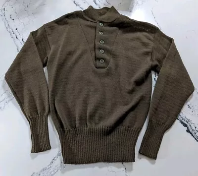Vintage U.S. Military Men's 100% Wool Knit Henley Sweater Medium/Large Army • $37.50