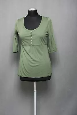 Marc O'Polo Ladies SHIRT S Green Dark Short Sleeve Crew Neck Button Jersey Modal • £25.14