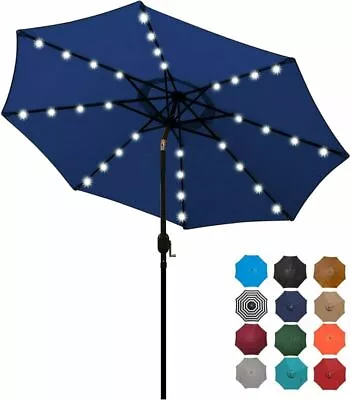 9 Ft Solar 32 LED Lighted Patio Umbrella Table Market Outdoor Garden Tilt Crank • $71.81