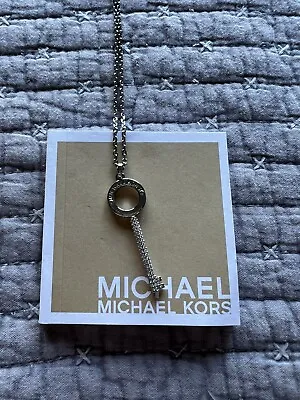 New Michael Kors First At Silver Tone Pave Crystal Key Pendant Necklace Mkj2881 • $30