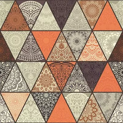 Orange Dark Brown Cream Triangle Geometrical Mosaic Peel And Stick Wallpaper ... • $31.83