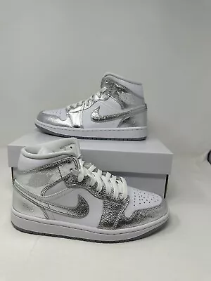 Nike Women's Air Jordan 1 Mid SE Shoes Metallic Silver White FN5031-100 NEW • $114.99