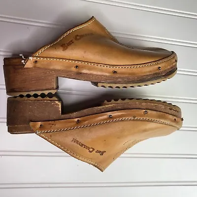 VINTAGE BORT CARLETON Womens Sz 7 Saddle Leather Brown Clogs Mule Shoes • $50