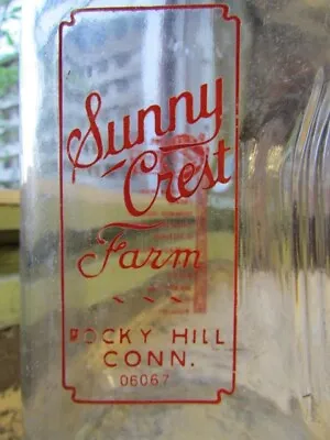 CT Rocky Hill SUNNY CREST Dairy Red Pyro List Items At Farm 1/2 GAL Milk Bottle • $28