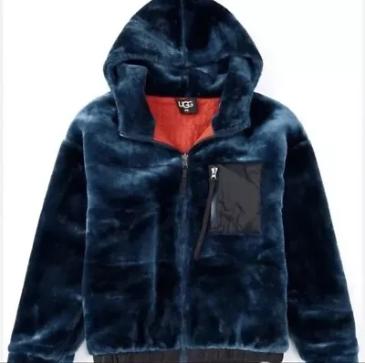 Ugg Kairo Faux Fur Jacket Men's M Medium Hoodie Hooded Pockets Soft Reversible • $119