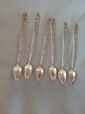 6 NATIONAL SILVER CO DAFFODIL ICED TEA SPOONS W EXTREMELY ORNATE HIGH RELIEF PAT • $49.99