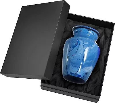 Small Keepsake Urn For Human Ashes Hand-Painted Mini Marble Blue Memorial Urn • $15.99