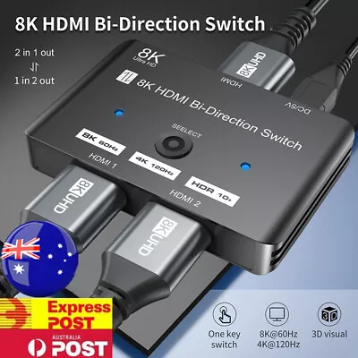 HDMI 2.1 Switch Splitter HUB Bi-directional HDR 8K 4K 2 In 1 Out &1 In 2 Out AU • $24.89