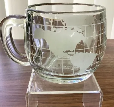 NESCAFE Globe Mug TASTE YOUR WAY 3  Glass Cup World Map Collectible Vtg 70s EUC! • $11.08