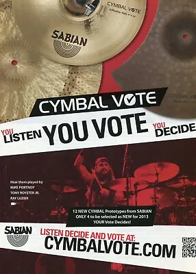 2012 Print Ad Of Sabian Drum Cymbal Prototype Vote W Mike Portnoy • $9.99
