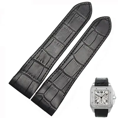 £31.19 • Buy Black Strap Band For Santos Chronograph XL Cartier 24.5mm In Printed Alligator
