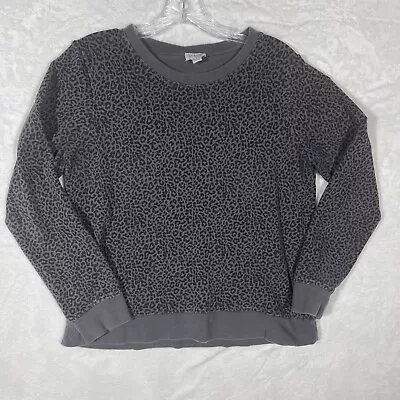 J Crew Sweatshirt Womens Small Gray Black Terry Leopard Print Pullover • $13.83