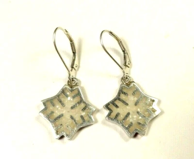 $18.68 • Buy Crushed Opal Inlay Snowflake Dangle Pierced Earrings Sterling Silver 925