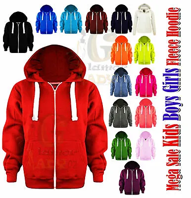 £9.25 • Buy Girls Boys Plain Zip Up Fleece Hoodie Unisex Colour Hoody Sweatshirt Jackets Top
