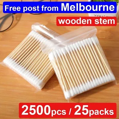 2500x Disposable Wooden Handle Cotton Swab Ear Buds Q Tips Makeup Cosmetic Bulk • $17.99