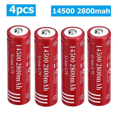 4X 14500 3.7V 2800mAH Lithium Li-ion Rechargeable Battery Batteries + Case • £12.99