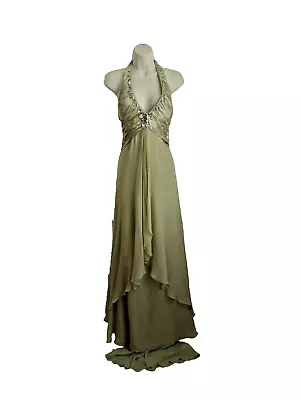 MONTAGE  By Mon Cheri Dress 12 NWT Mint Green Halter Full Length Maxi Silk WoW  • $145.85