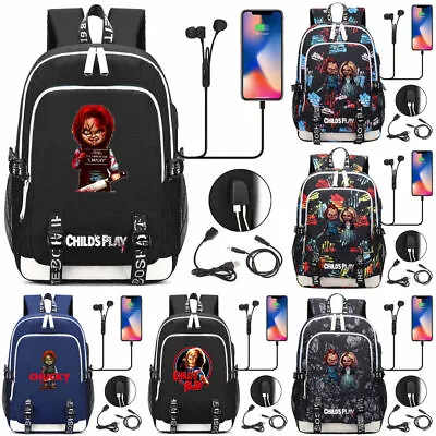 Child's Play Chucky School Backpack USB Laptop Backpack Women Men Travel Bags • £32.15