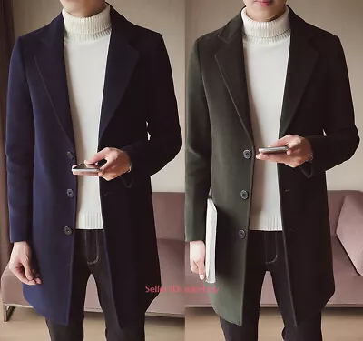 Men's Casual Woolen Blend Overcoat Long Jacket Lapel Coat Parka Outwear Trench • $35.06