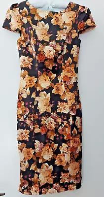 💝 ELLE ZEITOUNE Black & Autumn Colours Floral Dress 6 • $49