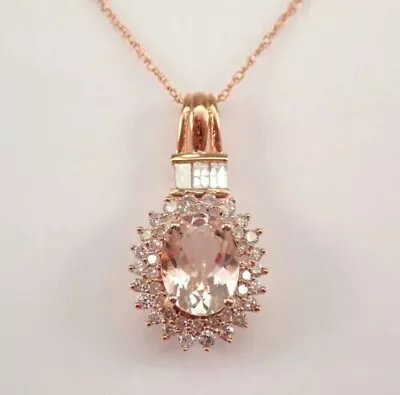 Morganite 1.50Ct Lab Created Oval Halo Pendant 14K Rose Gold Plated Free Chain • $195.05