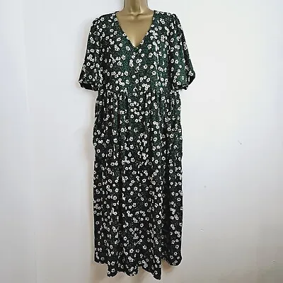 £17.95 • Buy NEW Ex EVANS Plus Size 18-32 Daisy Floral Print Tea Midi Shirt Dress Green White