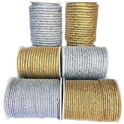 Metallic Round Lurex Cord Rope Craft / Trimmings Gold / Silver 3mm 5mm 7mm • £19.99