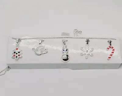 Christmas Pendant Charm Dangle Necklace Silver Tone Interchangeable SET 6pc • $11.70