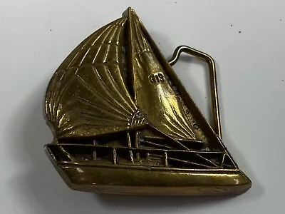 3D Sailboat Metal Belt Buckle 1979 Barron Brass Works Sailing Nautical Ship • $15.99