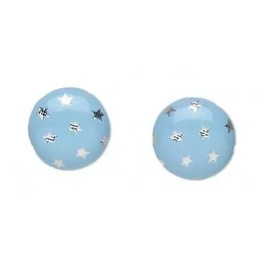 Vegan Faux Leather Round 15mm Button Post Earrings Blue W Silver Metallic Stars • $6.95