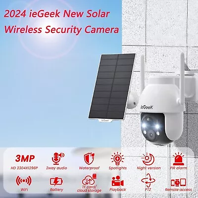 IeGeek Outdoor 360°Wireless Solar Security Camera Home Wifi PTZ Battery CCTV UK • £49.99