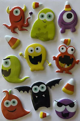 PUFFY MONSTER Stickers(14pc) Halloween•Holiday•Ghost•Bat•Candy Corn•Spector￼•Boo • $2.79