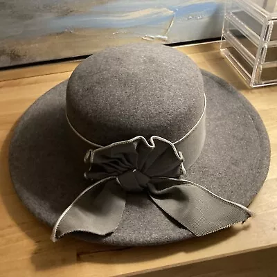 Vintage Betmar New York Wool Fedora Style Hat Attached Chin Tie Women’s Grey • $22