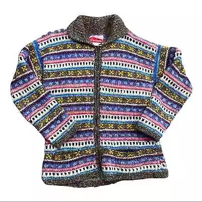 Handknit Ecuador Cardigan Zip Up Sweater Front Pockets OOAK • $49
