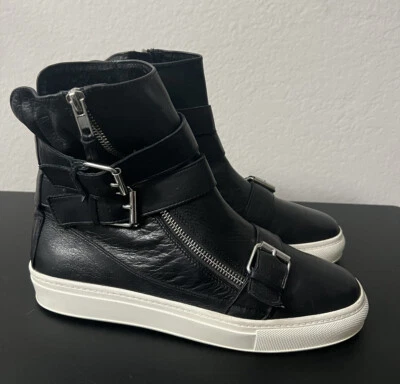 $32 • Buy Zara Ankle Boots Black Leather Double Buckle Zip Cup Sole Women's 39EU 8US