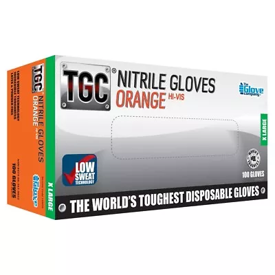 TGC Hi-Vis Orange Nitrile Dispoable Gloves - XL Box Of 100 (160034) • $40