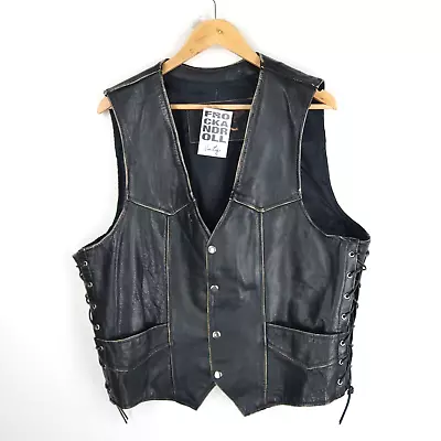 Black Leather Vintage Vest Waistcoat Biker SZ  XL  (T554) • £29.95