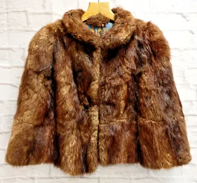 £19.99 • Buy Vintage Real Fur Cape Floral Pattern Lining (FS23)
