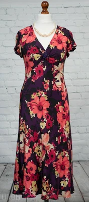 £12.50 • Buy Country Casuals Dress 14 Long Pink Purple Floral Mother Wedding Removable Brooch