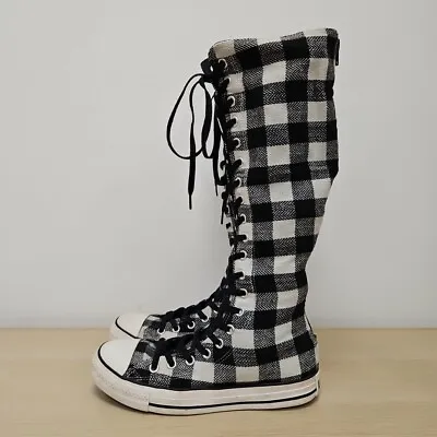 Converse All Star Vintage Canvas Knee High Plaid Chess Check Rare Boots UK 7 • £199.99