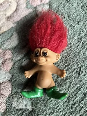 Merry Little Troll Doll Russ 3  Christmas Santa's Elf Red Hair Green Shoes • $13.99