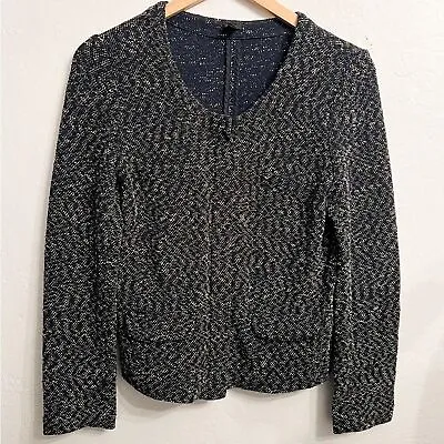J. Crew Boucle Full Zip Sweater Jacket Blazer Small Navy Blue Classic Office • $36.88