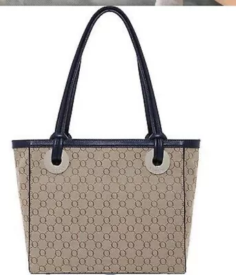 Oroton Monogram Signature O Tote Bag Brown Leather Trim Jacquard Canvas VGC • $50