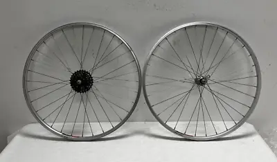 Vintage Araya 7-Speed Silver Aluminum 26  Mtn Bike Wheelset Shimano Alivio Hubs • $99.95